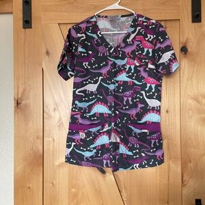 Smart Scrubs Dinosaur Pattern Top in Pink and Purple